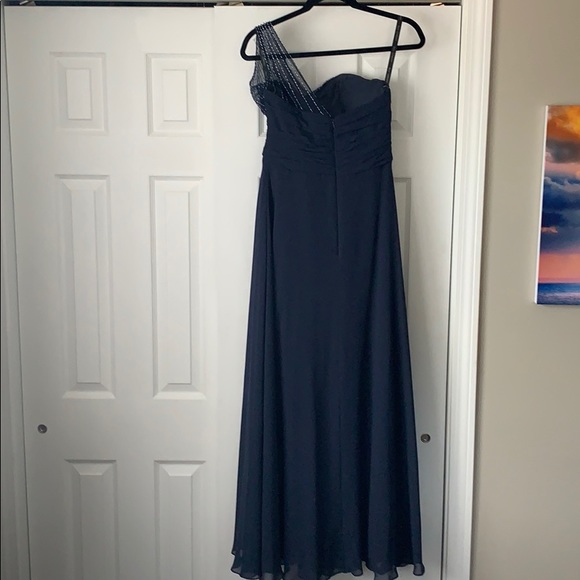Navy blue one shoulder gown - Picture 3 of 4